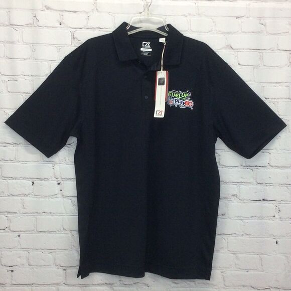 Cutter & Buck NFL Polo Men’s Size L “Fuel Up To Play 60” Dry Tec Athleisure Navy - Picture 1 of 11